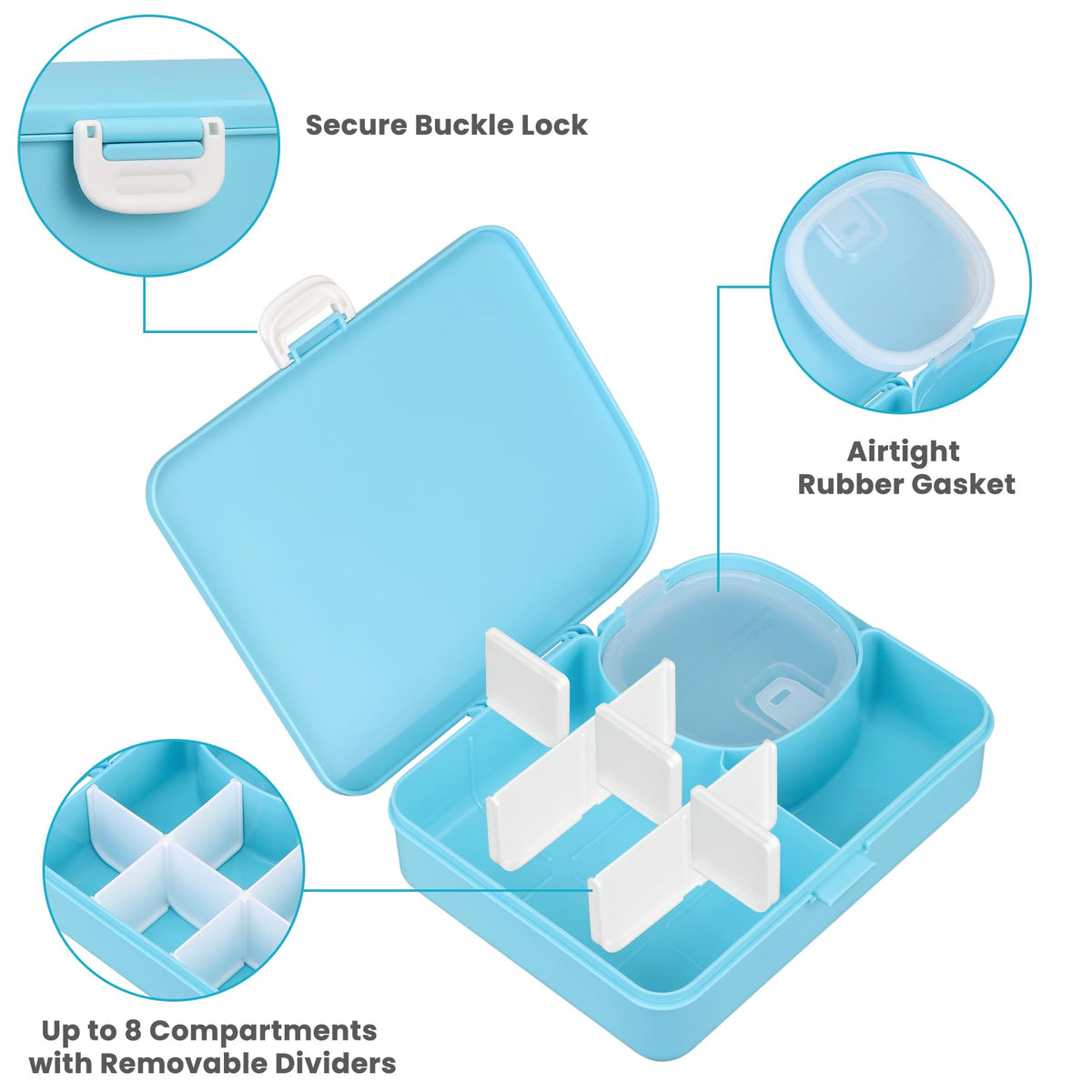wiwens Snack Box Container for Kids Adults Reusable Snackle Box with Adjustable Dividers Airtight Snack Organizer with Compartents Toddler Bento Lunch Box Leak Proof for Office,School,Travel,Outdoor