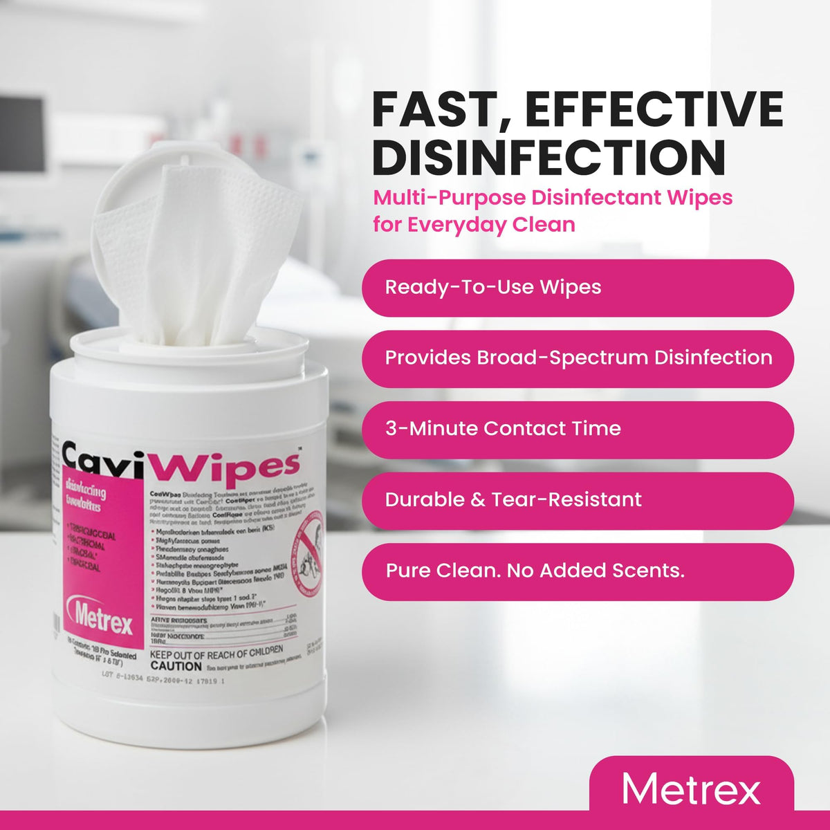 Metrex CaviWipes Disinfecting Towelettes – Durable Non-Woven Disinfecting Wipes for Hard, Non-Porous Surfaces in Healthcare & Laboratory Settings, Pre-Saturated with CaviCide – 160 Wipes (Pack of 1)