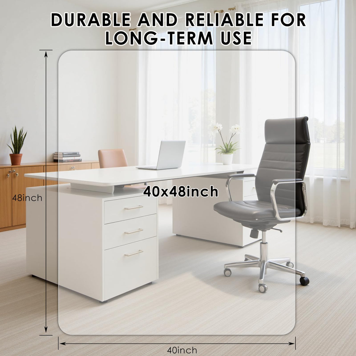 Kuyal 1/5" Thick Office Chair Mat, 40" x48" Heavy Duty Hard Computer Chair Mat, Under Desk Protector Carpeted Floors Mats, Easy Chair Movement, Can be Used on Carpet or Hard Floor, Ship Flat