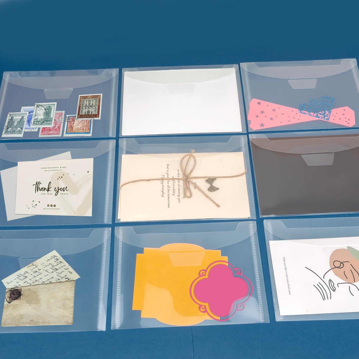 UNIMEIX 36 Pcs Stamp and Die Storage Pockets Reusable Storage Cases Seal Bags Transparent Plastic Folders for Cutting Dies Stencil Embossing Crafts (5.4" x 7.4")