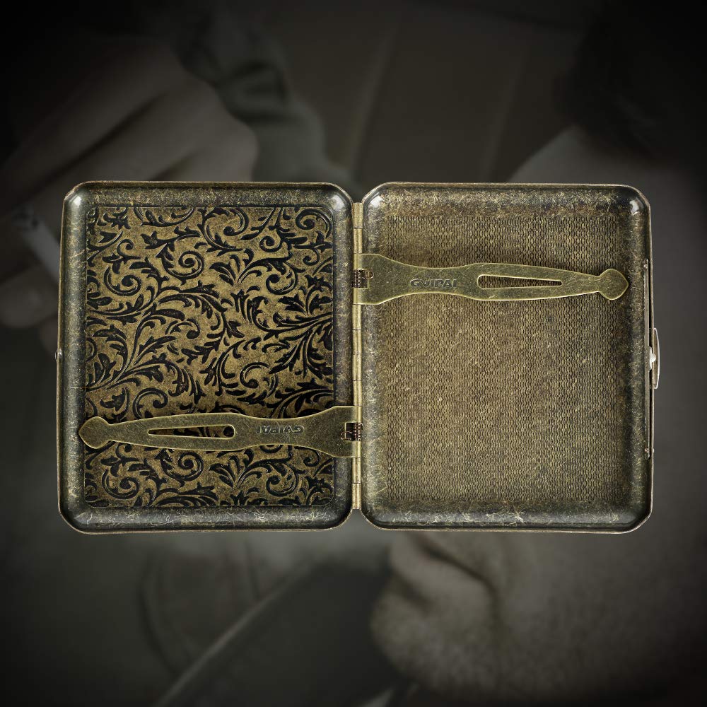 YHOUSE Cigarette Case - Retro Metal Cigarette Box Double Sided Spring Clip Open Pocket Holder for 20 Cigarettes (Golden)