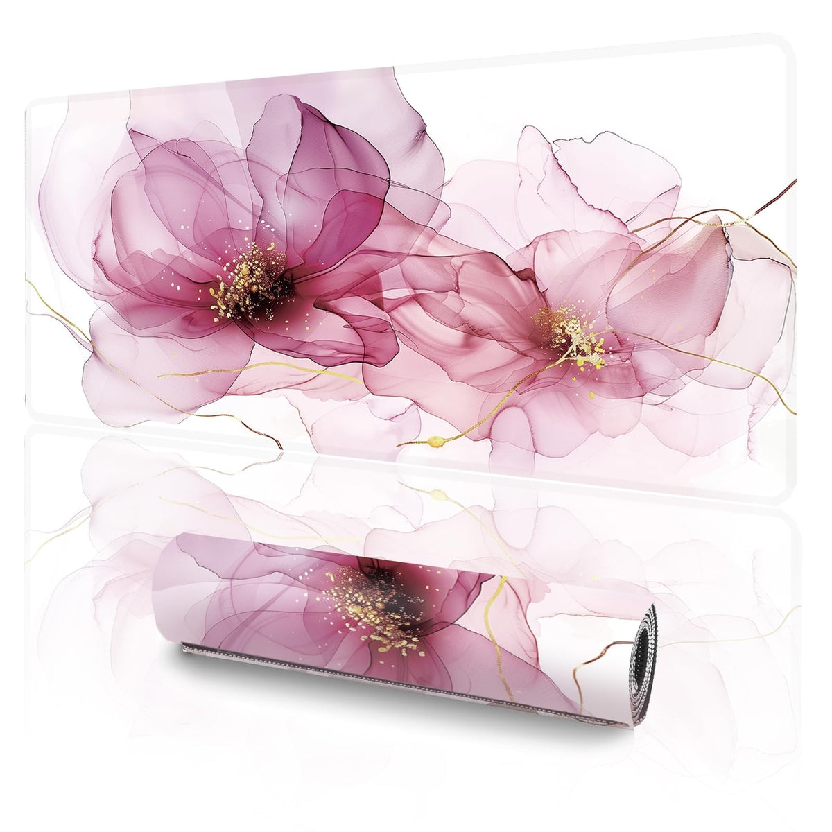 XXL Extended Gaming Mouse Pad (47.2 x 23.6 Inch), Giant Pink Floral Desk Mat for Full Coverage, Luxury Alcohol Ink Marble Design, Non-Slip Blotter, Premium Workspace Protector