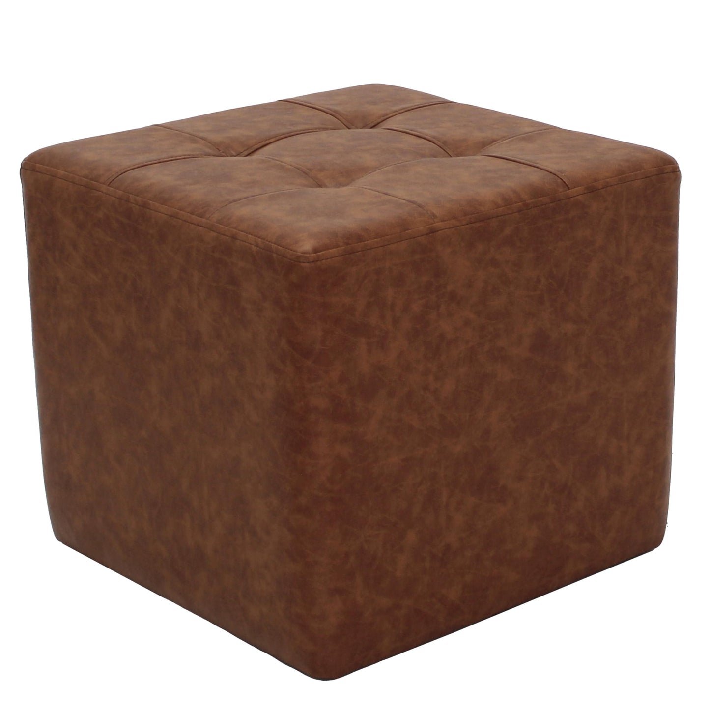 Factory Direct Partners Tufted Square Accent Ottoman; Distressed Faux Leather, Hand Upholstered Commercial-Grade Furniture for Home or Office; Seating, Footstool, Side Table Use - Hazelnut, 13381-322