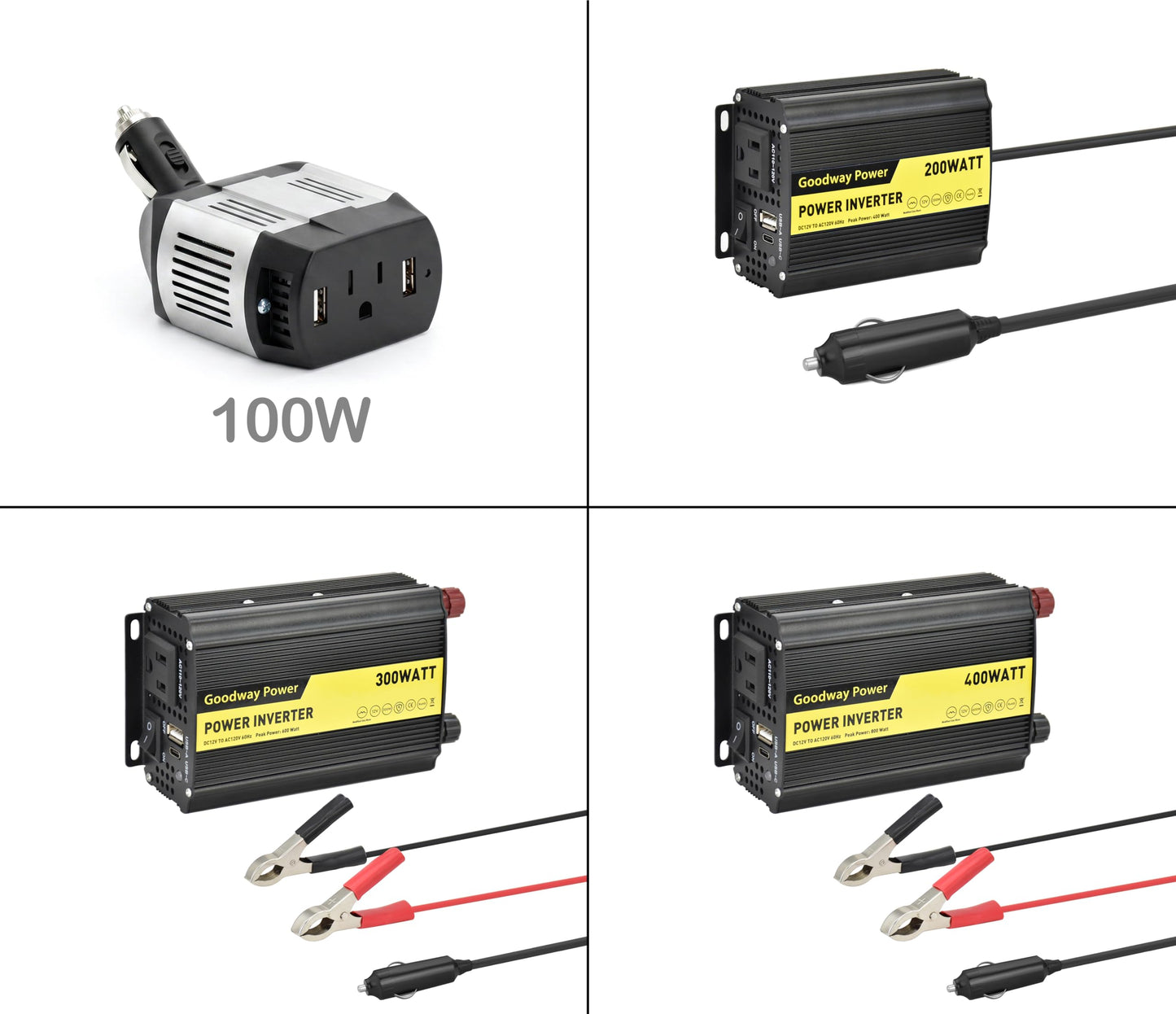 Goodway Power Compact and Lightweight Modified sine Wave Power Inverter DC12V to AC110-120V 60Hz with Rated Output Power 100W,200W, 300W, 400W for Choice(100, Watts)