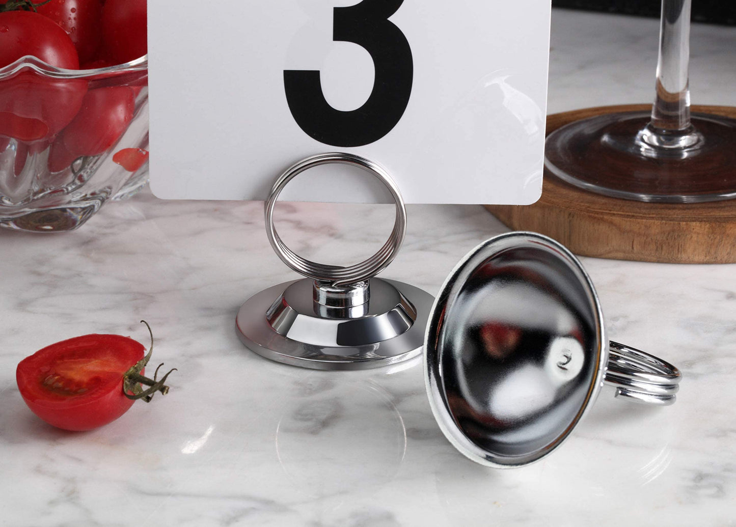 New Star Foodservice Ring-Clip Table Number Holder / Place Card Stand, 1.5 Inch, Silver, Set of 12
