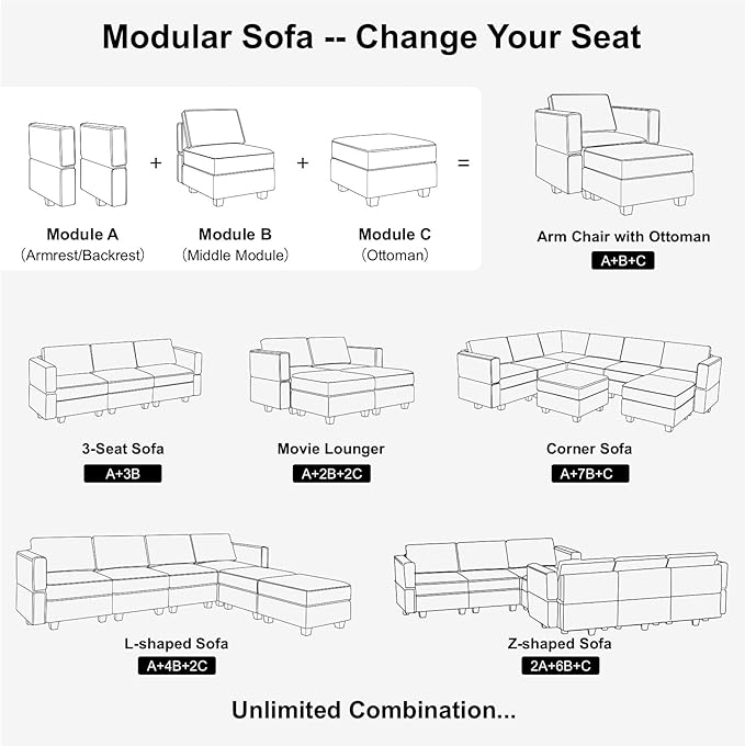 Belffin Fabric Modular Sectional Sofa Armrest Backrest Module Couch Side