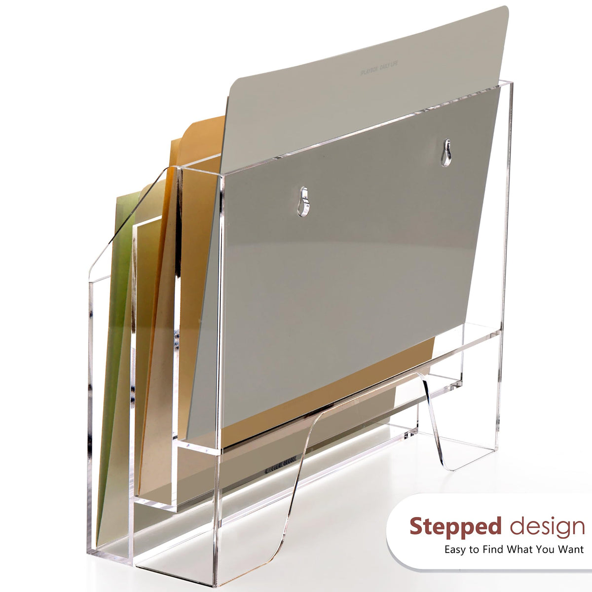 DINGHUO Acrylic Hanging Wall File Folder Organizer for Desk, Clear 3 Tier Document Paper Magazine Holder for Home, Office Organization, School - 1 Pack