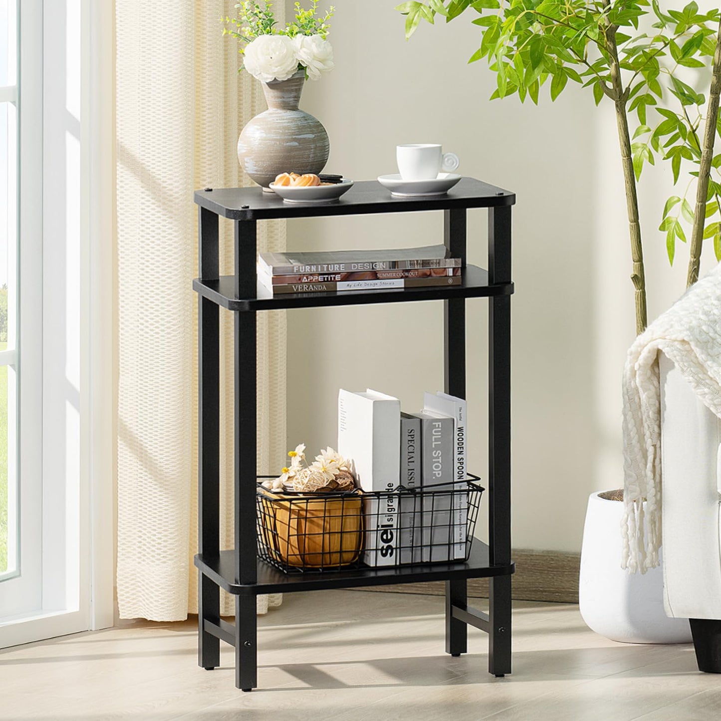YUFAM Side Table End Table Tall Night Stand 3-Tier for Living Room Bedroom Bathroom Office Furniture Black