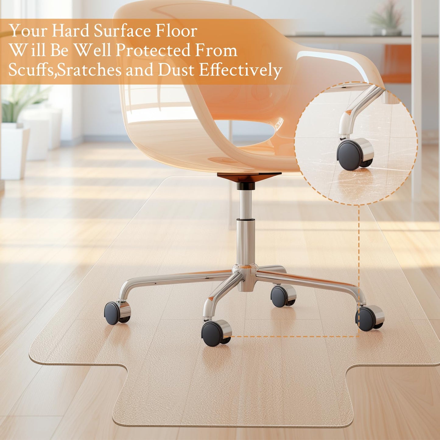 KMAT Office Chair Mat,Easy Glide Hard Wood Tile Floor Mats,Chair Mat for Home Office Rolling Chair,Heavy Duty Floor Protector -36"x48" with Lip
