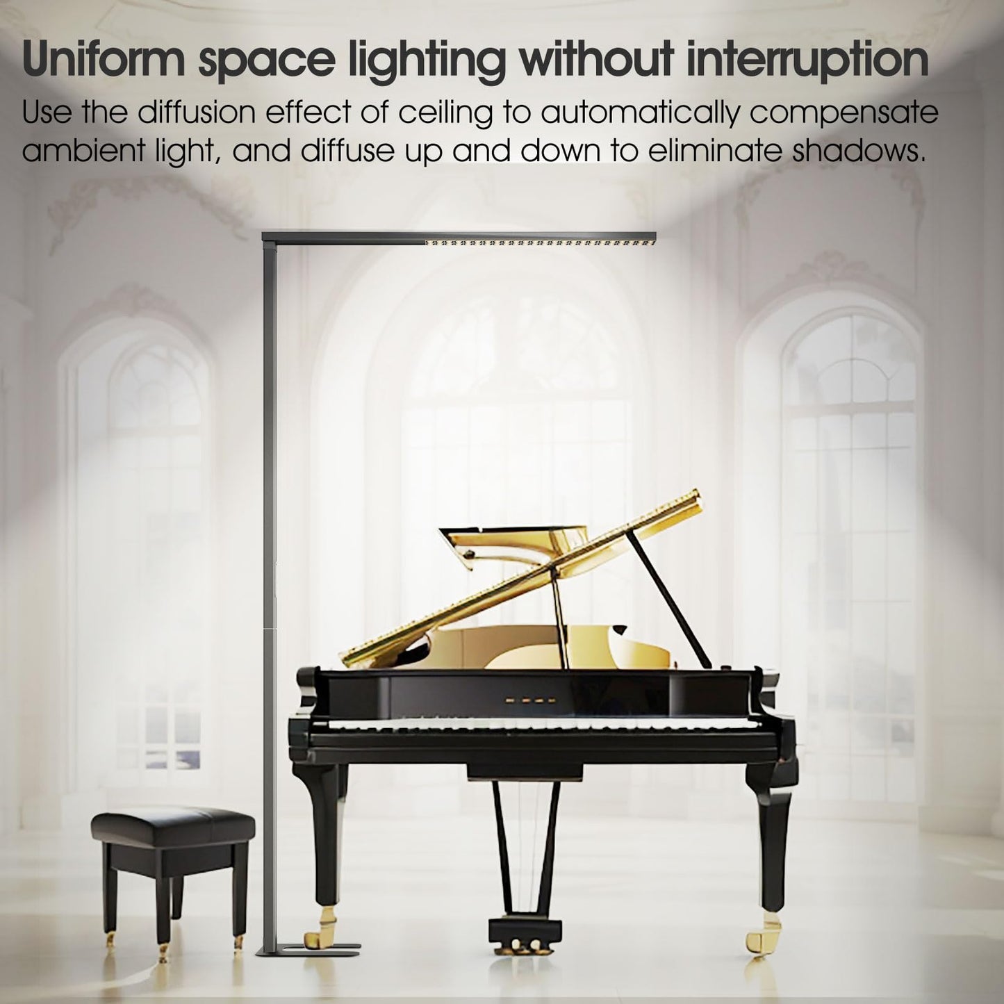 ZUIKAIG 77"LED Floor Lamp,80W Black Modern Free-Standing Lamp,8000LM Dimmable High brightness office Lamp for Reading Study Room，Living Room，Bedroom Room,Piano Room,Meeting Room 4000K Natural Daylight