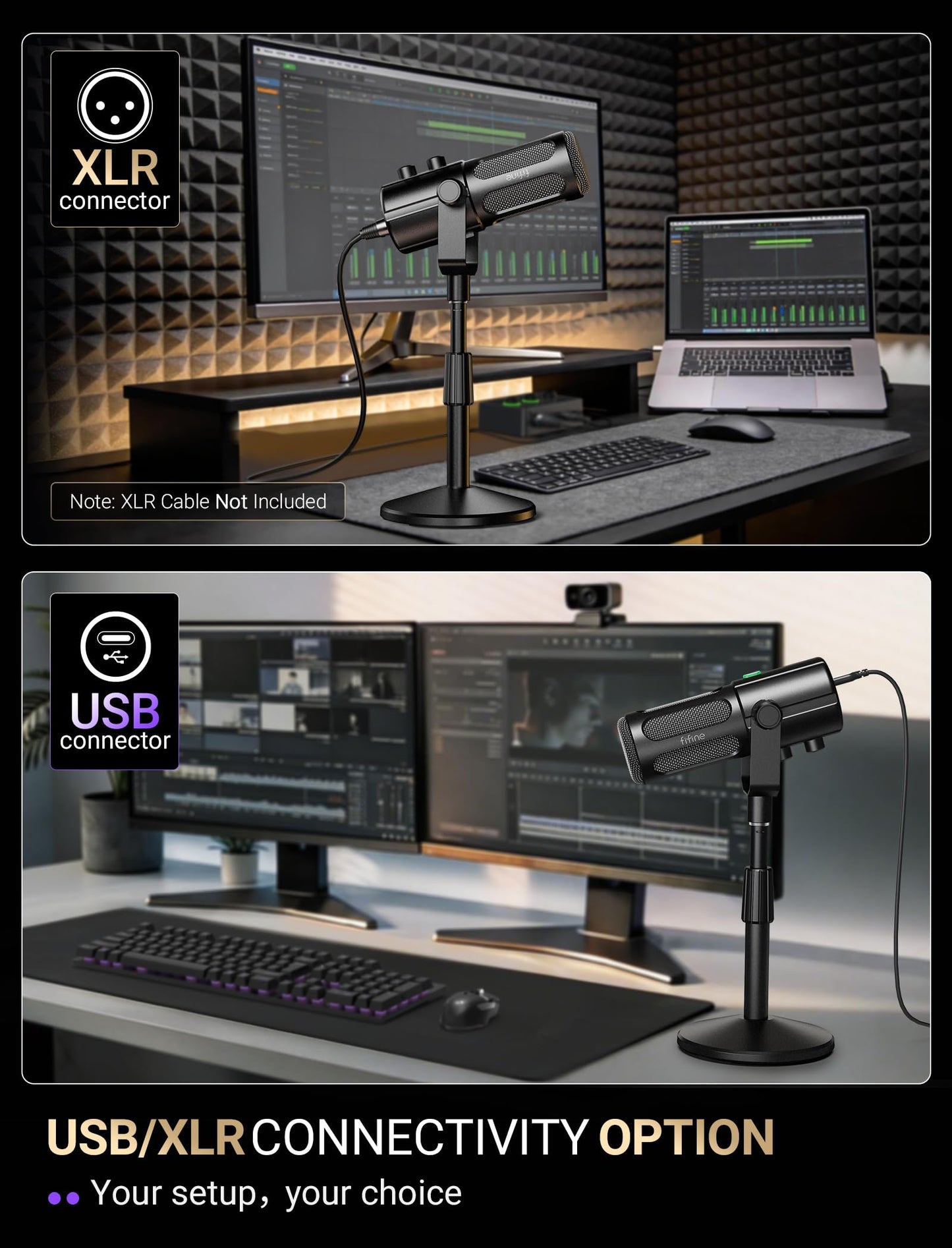 FIFINE AmpliTank TANK6S Vocal-Dynamic-Microphone, XLR-USB-Podcast-Microphone with Desktop Stand, Mute Button, Volume Knob, Studio Metal Built, Streaming-Mic for Content Creation, Music Recording