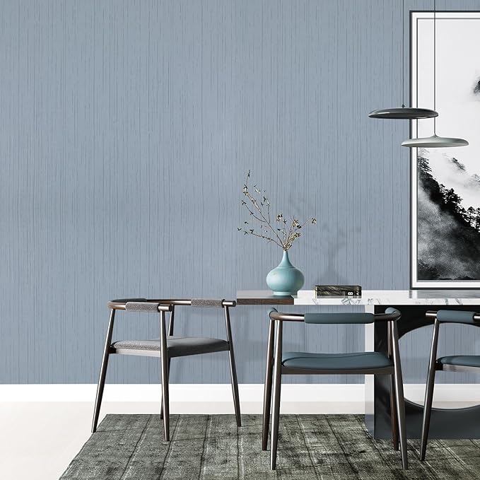 Grasscloth Peel and Stick Wallpaper Grey Blue 15.74" x 472.44" Modern Textured