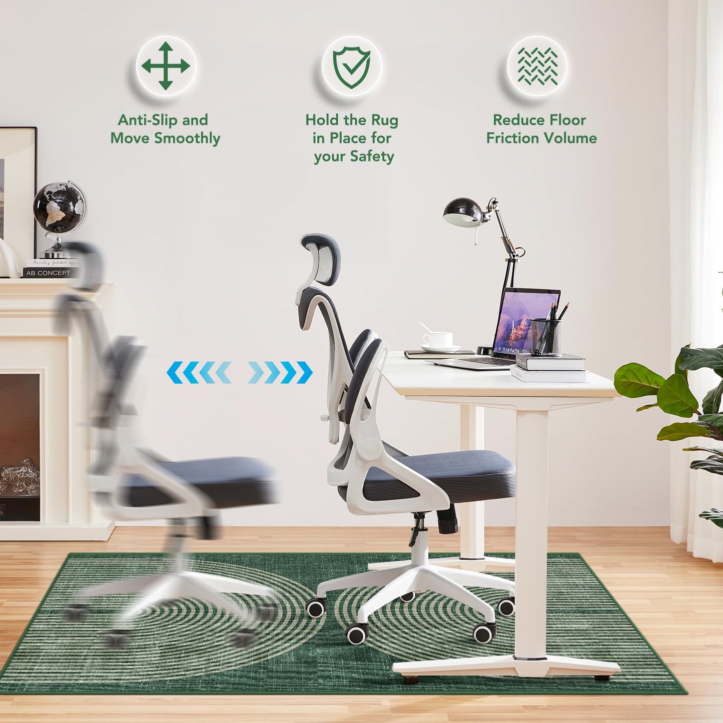 Office Chair Mat for Hardwood Floor&Tile Floor,36"X 48" Heavy Duty Desk Chair Mat for Hard Floors,Under Desk Rug for Rolling Computer Chair,Anti Slip,Low Pile Carpet Floor-Geo Green