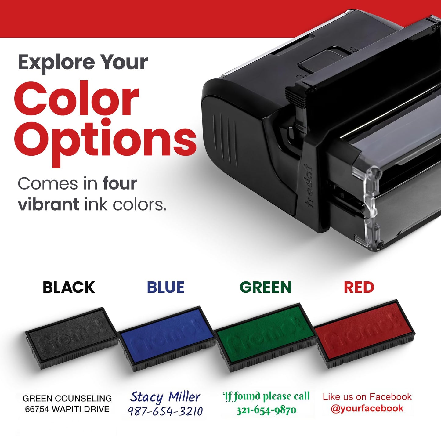 Promot Self Inking 2 Line Custom Stamp - Personalized Name Stamp for Office, Teacher, Address & Business Label Stamp - Choose Font, Ink Color, Pad, for Personal & Professional Use - Small