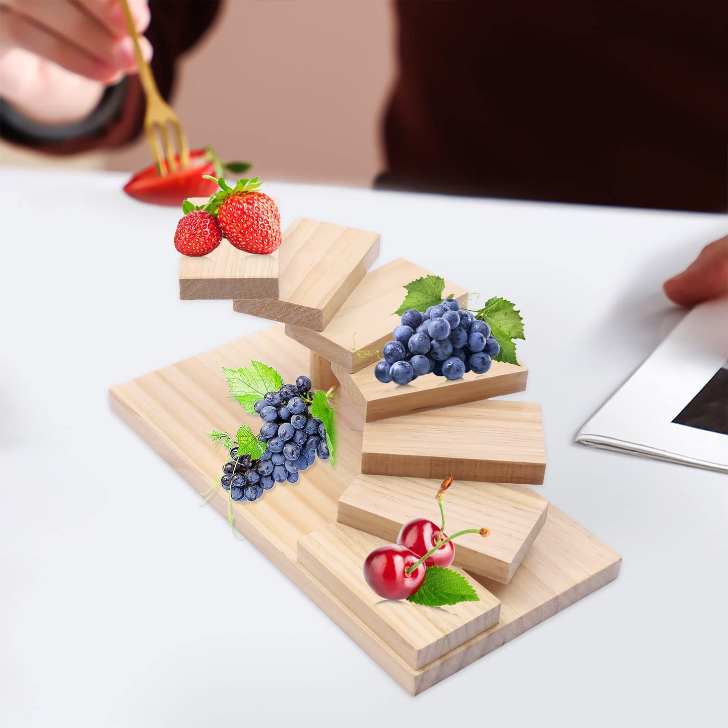 SHATUOA Wood Sushi Plate, Wooden 7-Step Staircase Sushi Rack,Multi-Tier Sushi Serving Display Tray for Snacks Food Sashimi Cuisine