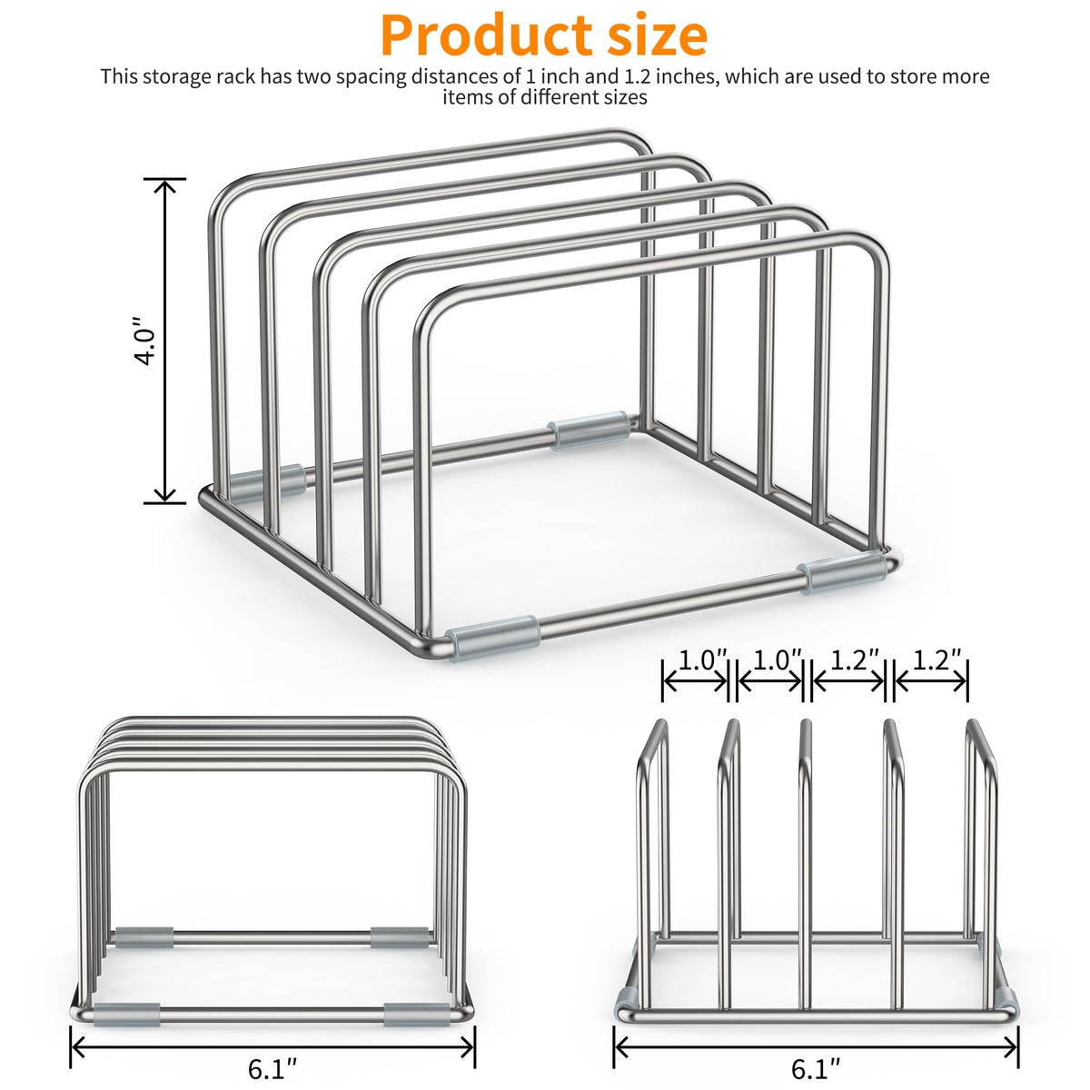 LAEMYFYRE Cutting Board Holder Stand, Chopping Board Organizer Rack with 304 Stainless Steel, Cookie Sheet Storage Organizer, 1.0 & 1.2 Inch Wide Slots (2 Pack)