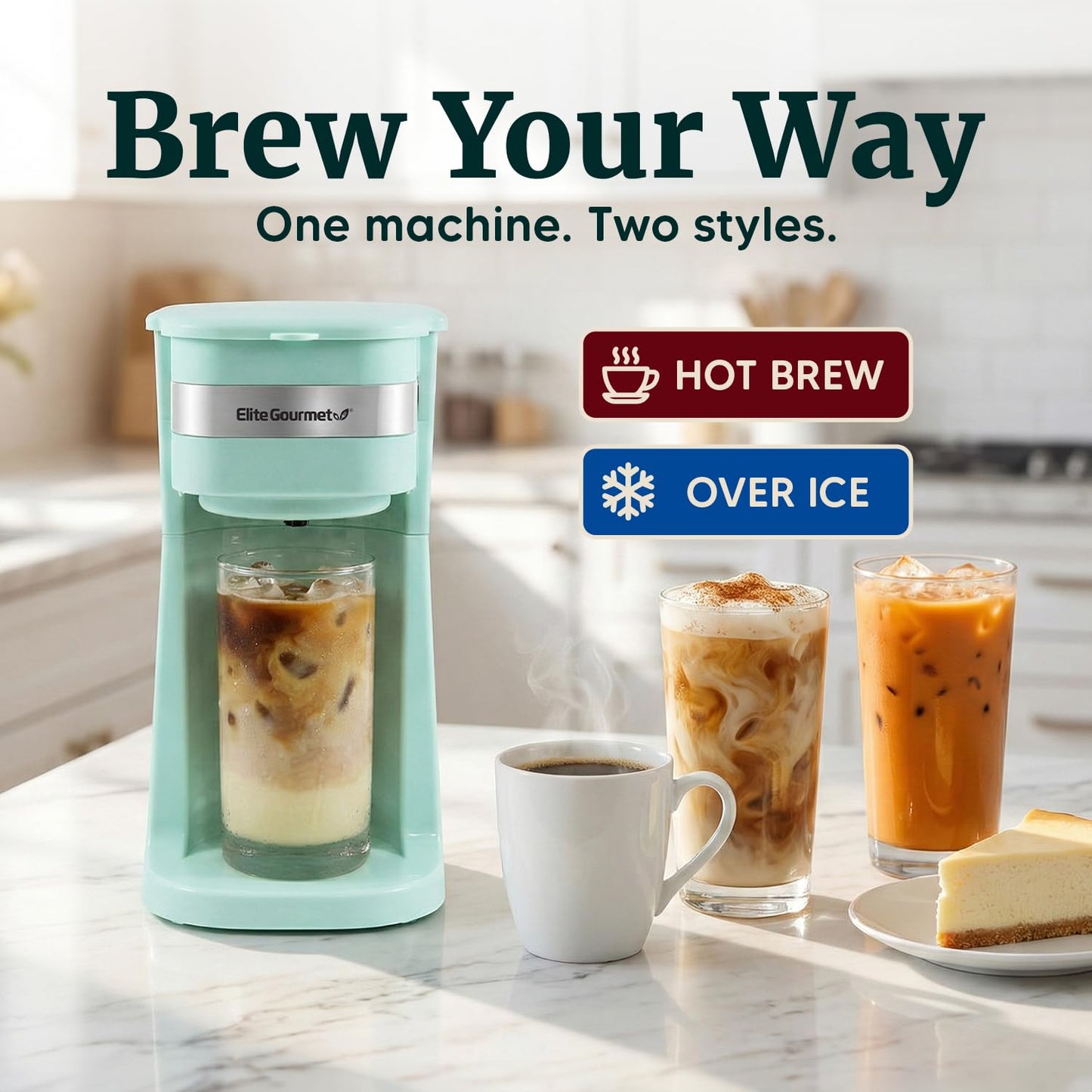 Elite Gourmet EHC113M Personal Single-Serve Compact Coffee Maker Brewer Includes 14Oz. Stainless Steel Interior Thermal Travel Mug, Compatible with Coffee Grounds, Reusable Filter, Mint