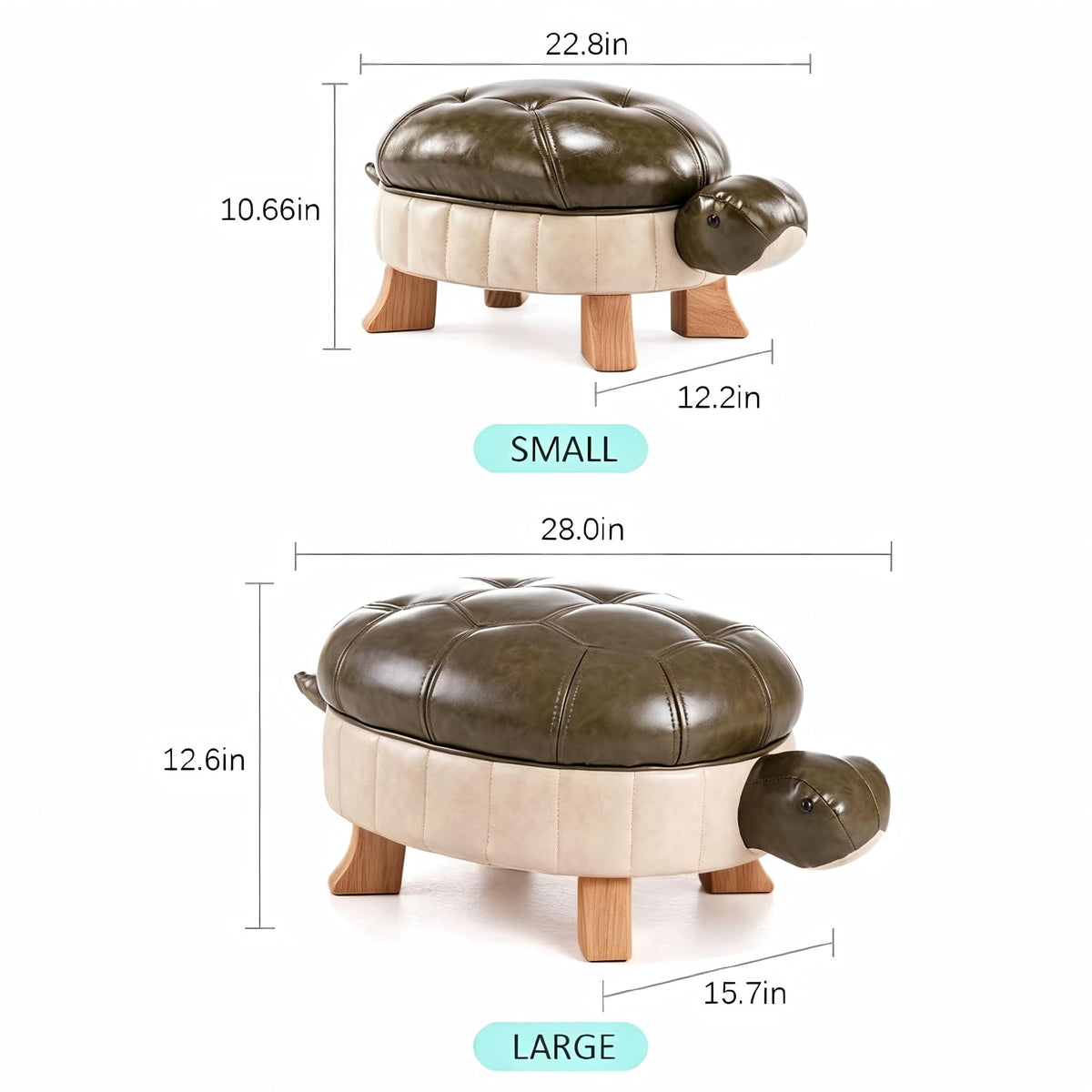 Kelendle Animal Footstool Turtle Upholstered Ottoman PU Leather Pouf Wood Foot Stool Rest for Living Room Bedroom Sofa Bench Seat Chair, Grass (Large, Green)