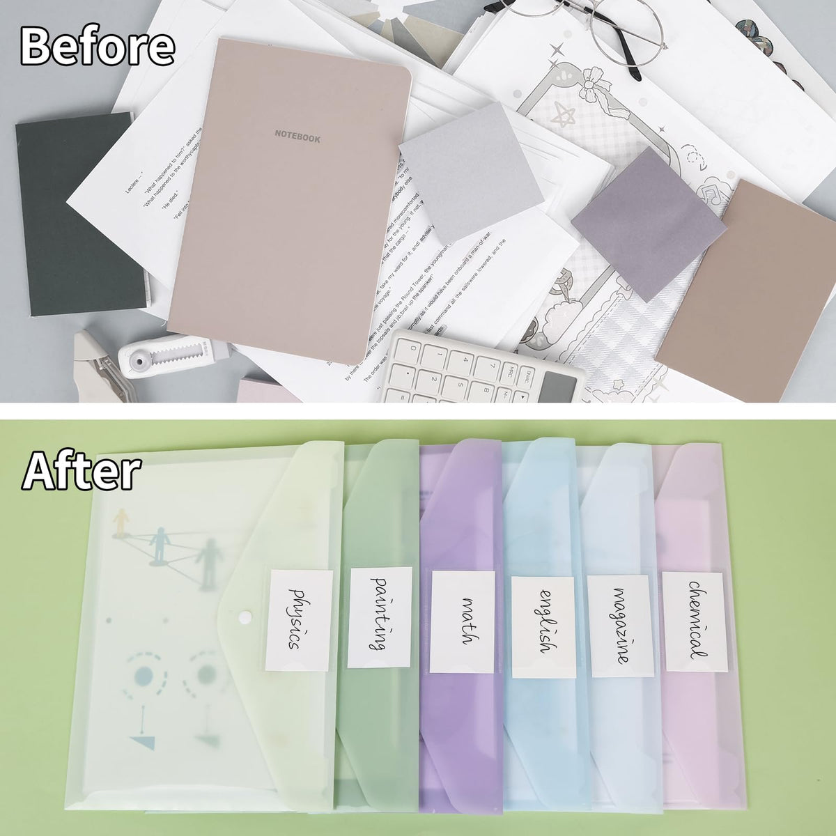 EOOUT 36 Pack Plastic Envelopes Poly Folders, Plastic File Folders with Snap Closure, A4 Size File Envelopes with Label Pocket for Documents School Office Supplies