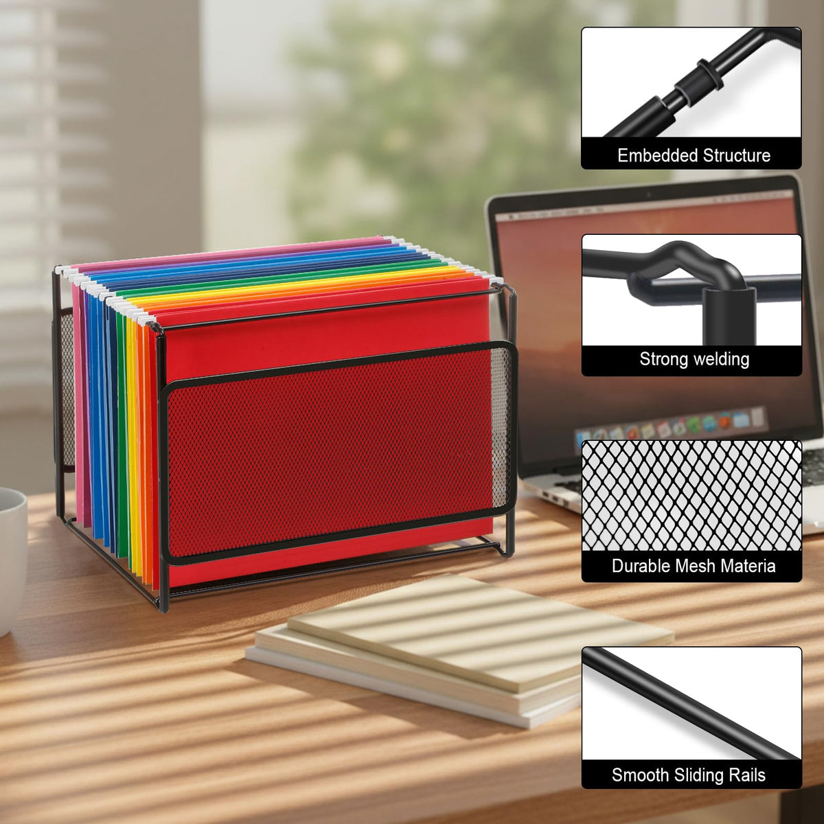Comix Hanging File Organizer, Letter Size File Folder Organizer with Metal Mesh, Space-Saving File Folder Storage Box for Home Office Supplies