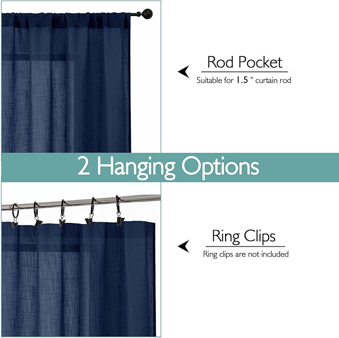 Chyhomenyc Extra Long Navy Blue Semi Sheer Curtains 120 Inches Long 2 Panels Set