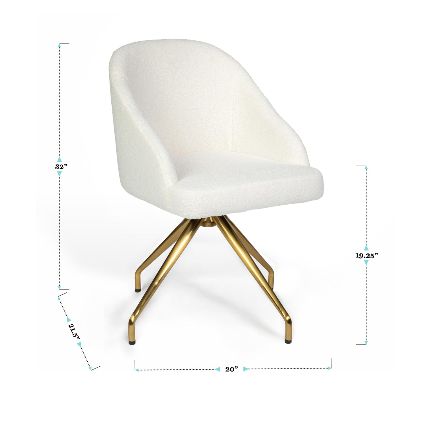 Martha Stewart Sora Stationary Swivel Task Chair with Sloped Arms for Home Office in Off White Boucle with Polished Brass Frame