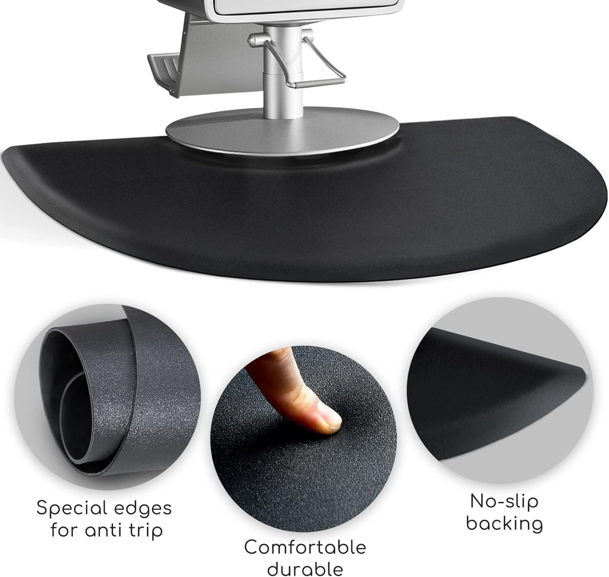 Salon Mat 3′x4′ Barber Shop Chair Mat Anti-Fatigue Salon Floor Mat - Black Semi Circle Salon mats for Hair Stylist - 1/2" Thick Comfort Salon Standing Mat