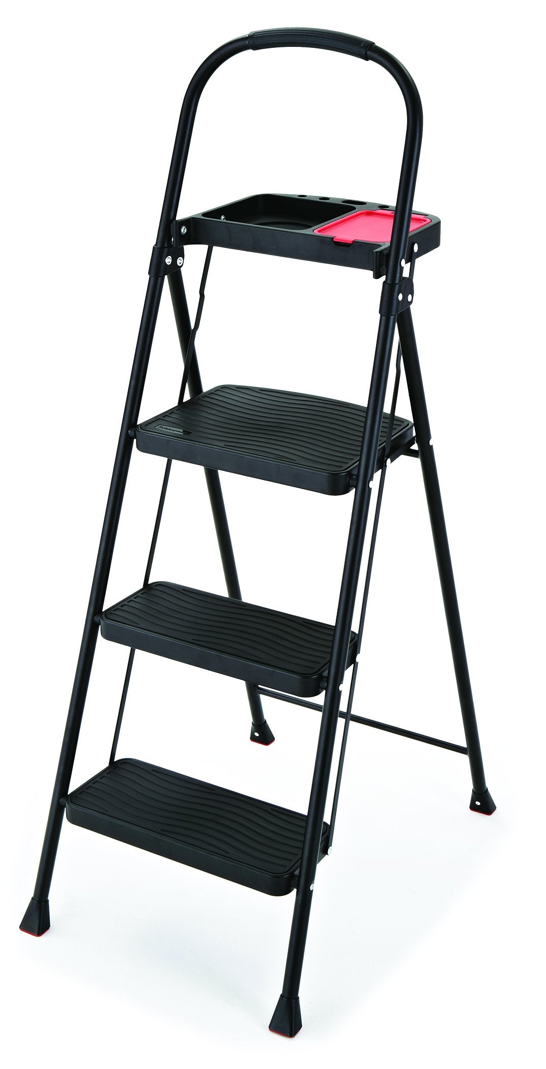 Rubbermaid 3-Step Steel Ladder with Project Tray, Folding Step Stool with Hand Grip and Non-Slip Feet, White, Tested to ANSI US Safety Standards, No Assembly Required (Amazon Exclusive)