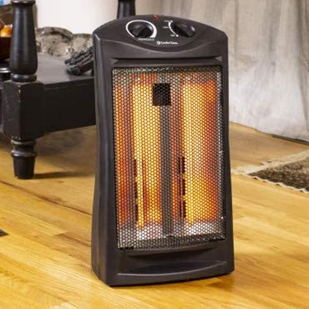 Comfort Zone Space Heaters for Indoor Use, Portable Electric Heater, Adjustable Thermostat, Infrared Heat, Quartz Tower Space Heater with 2 Heat Settings, Bedroom Heater, Black