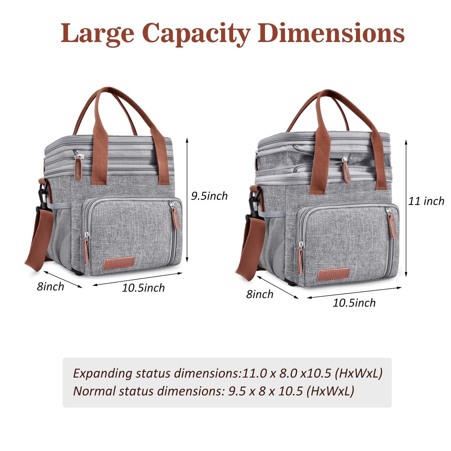 Lunch Box & Lunch Bag for Women Men, Expandable Large Insulated Adult Lunch Bag with Strap, Double Deck Leakproof Lunchbox Durable Cooler Bags for Work Picnic Beach,16L, Gray