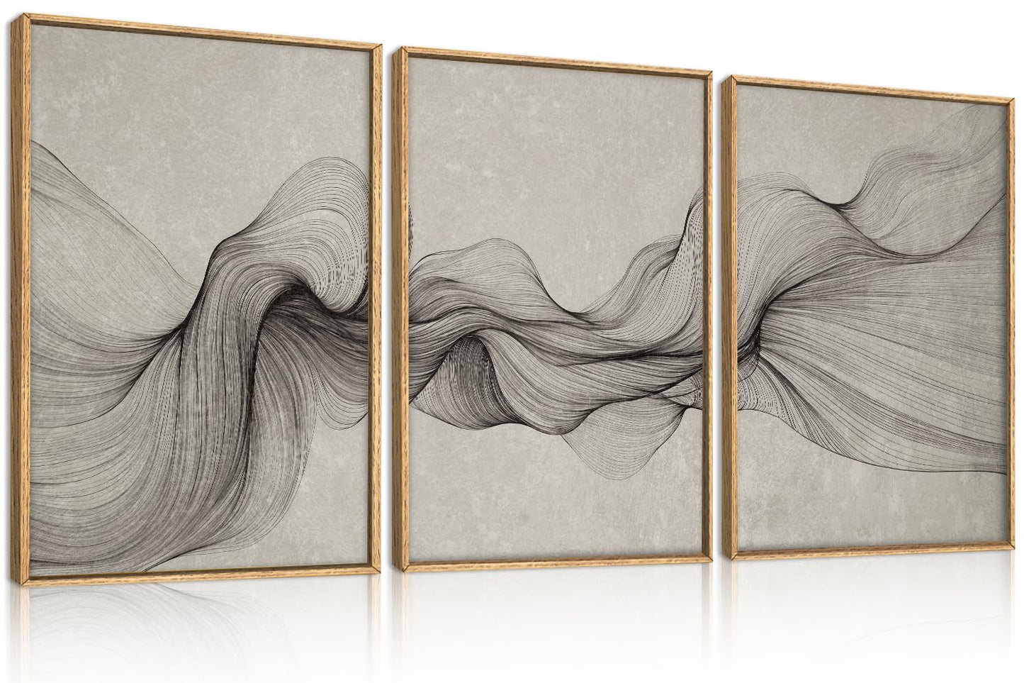 Aurlan Large Black Beige Neutral Abstract Framed Canvas Wall Art Set, Modern Black Wave Lines Wall Decor,Minimalist Smoke Ink Shapes Artwork for Living Room,Bedroom,Office-24 x36 x3