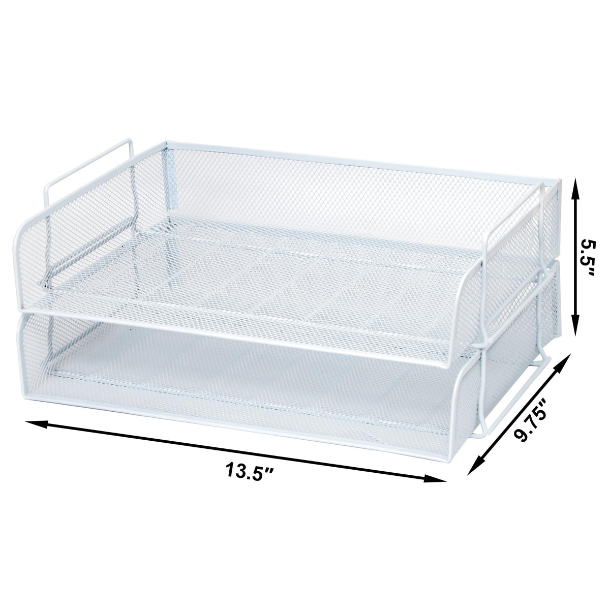 EASEPRES 2 Pack Stackable Desk Paper Tray, Metal Mesh Desktop Document Letter File Organizer for Office Home School, 13.5'' L x 9.75'' W x 5.5'' H, White