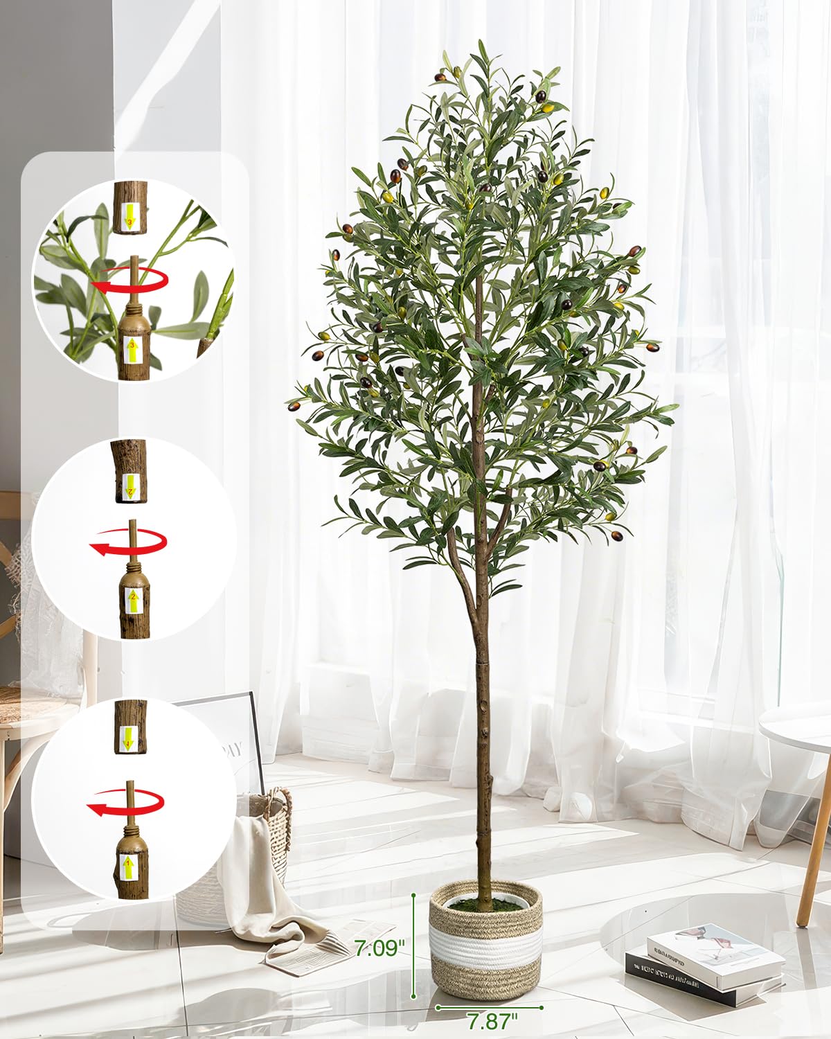 LuceAlberi 6FT Artificial Olive Tree - Indoor Tall Faux Olive Trees with Planter&Basket, Large Fake Olive Silk Tree Realistic Olive Plants with Branches and Fruits for Home Decor Office Living Room