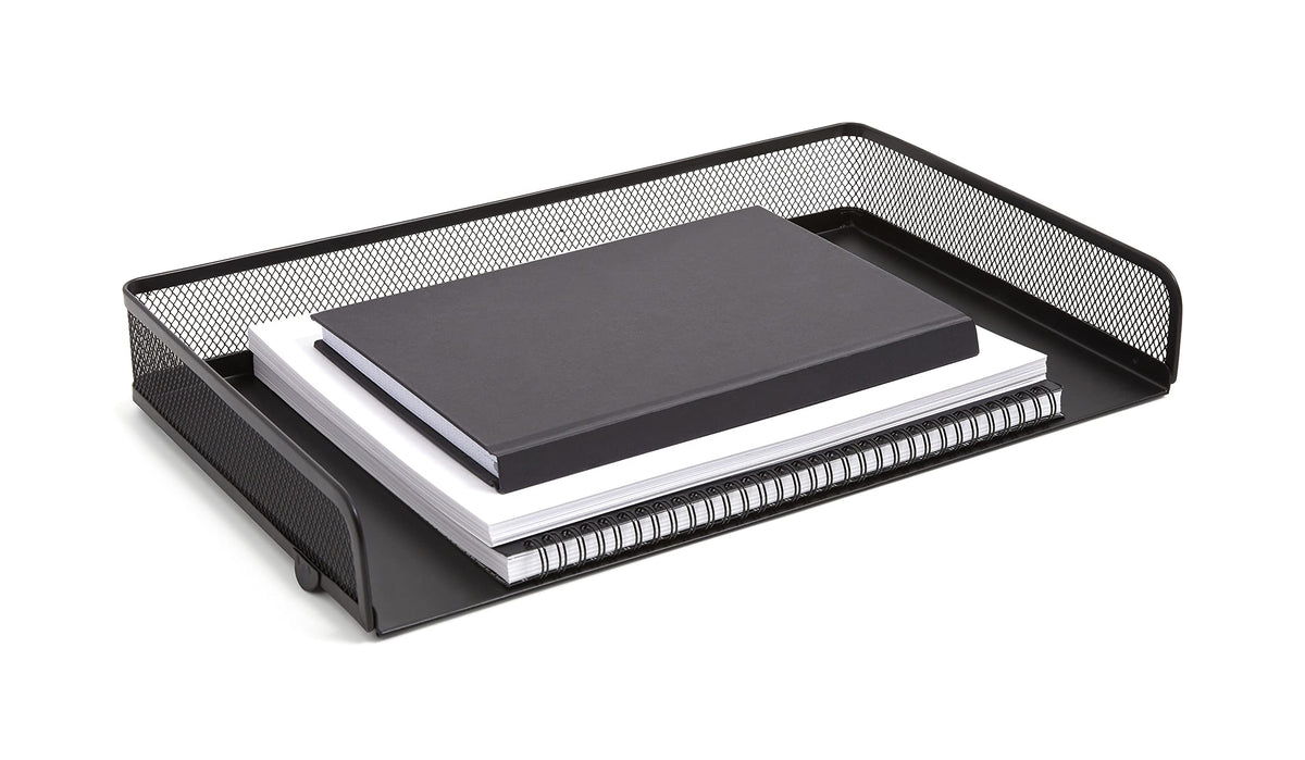 TRU RED Side‑Load Stackable Metal Letter Tray, Matte Black – Desktop Paper Organizer for Office Files & Documents