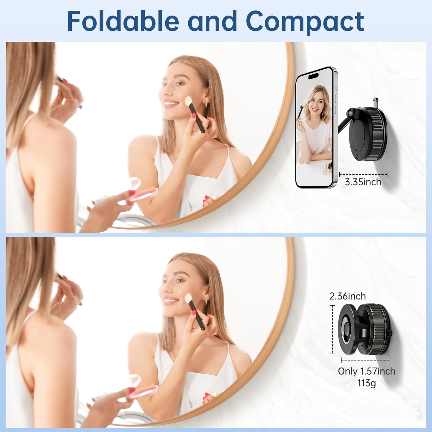 NibulaSpark Vacuum Magnetic Shower Phone Holder for Bathroom, Kitchen, Car- Hands Free Mirror Phone Holder, 360° Adjustable Suction Cup Phone Mount for iPhone Android, Gift for Men Women, Graduation