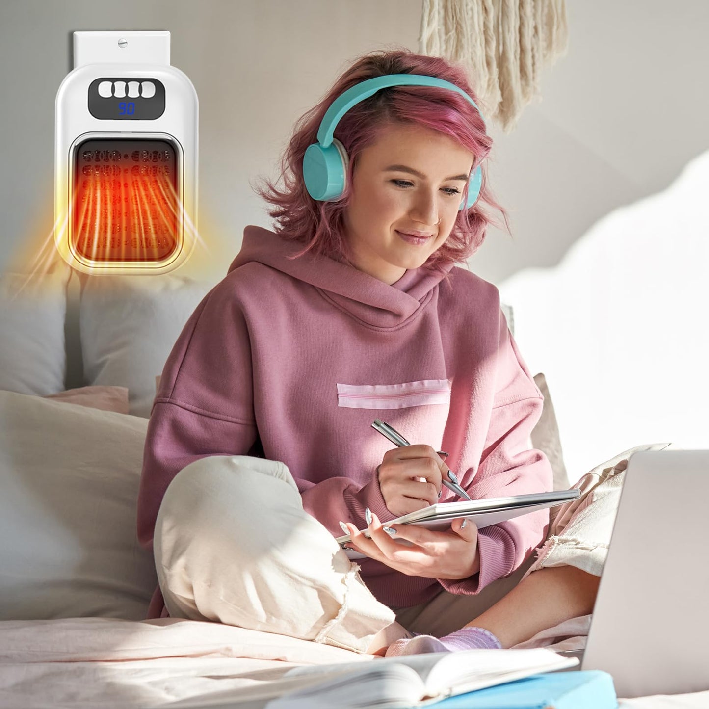 SUIDREAMS 370W Space Heater, Wall Outlet Electric Space Heater as Seen on TV with Timer, Led Display, Adjustable Thermostat, Compact for Office Dorm Room