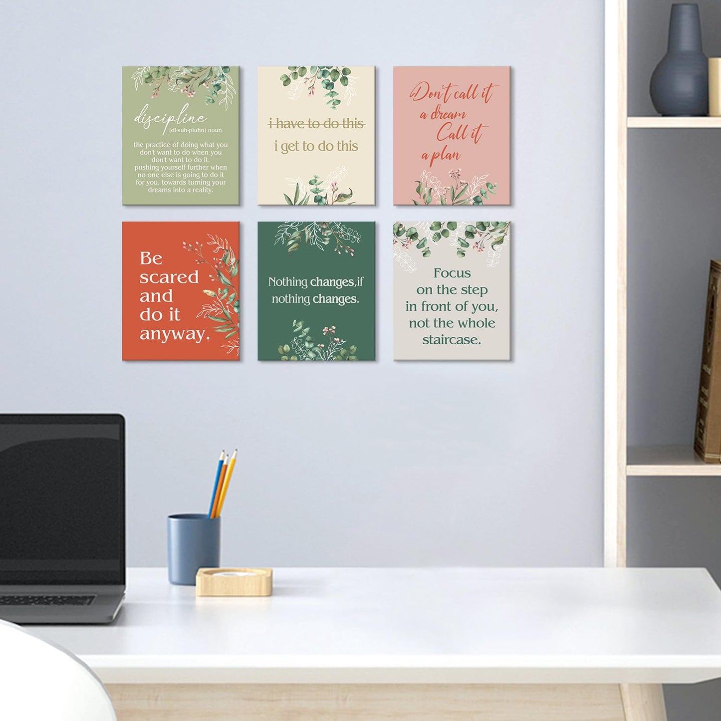 HPNIUB Office Motivational Wall Art, Teamwork Inspirational Quotes Wall Decor, Set Of 6 Piece (8x10inch,Framed) Positive Posters Decoration Success Sign for Workplace Gym Home Classroom