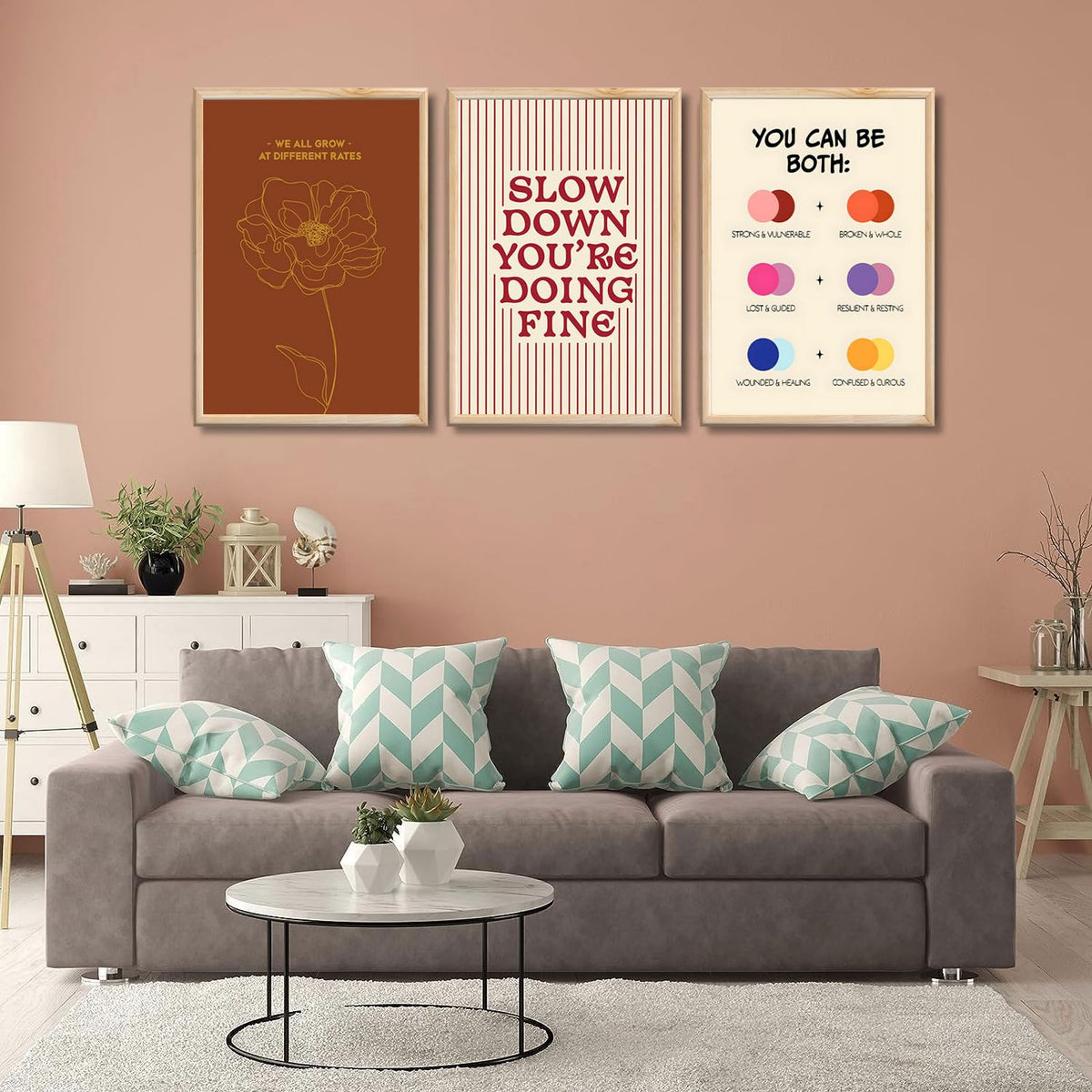 3 pcs Growth Mindset Wall Art Modern Minimalist Inspirational painting Wall decor pictures Slow Down You're Doing Fine posters Prints for Bedroom Office Therapy Room Home decoration Unframed 12x16in