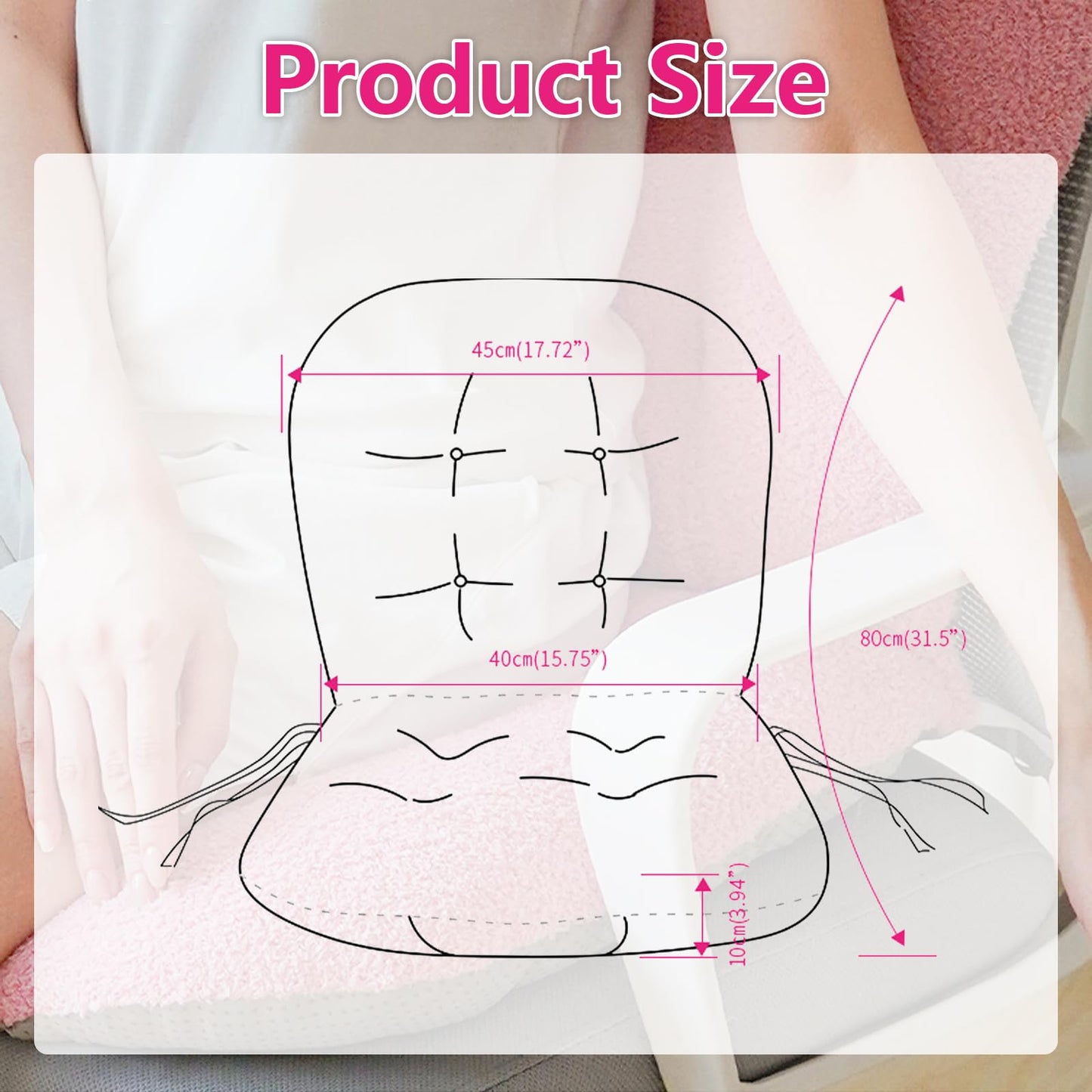 DSHFKLX Pink Chair Cushion Non-Slip Desk Chair Cushions with Back Support Soft Plush Office Seat Pad with Ties Rocking Chairs Cushion for Office Car Home Dining Room Kitchen