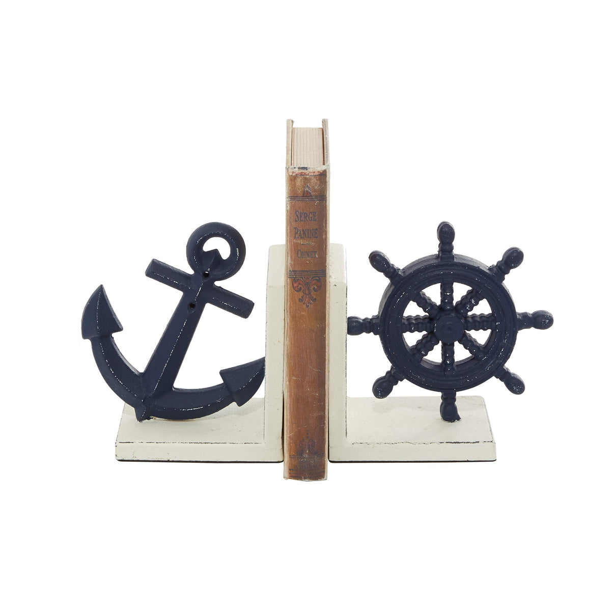 Deco 79 Metal Anchor and Ship Wheel Bookends, Set of 2 6"W, 6"H, Blue