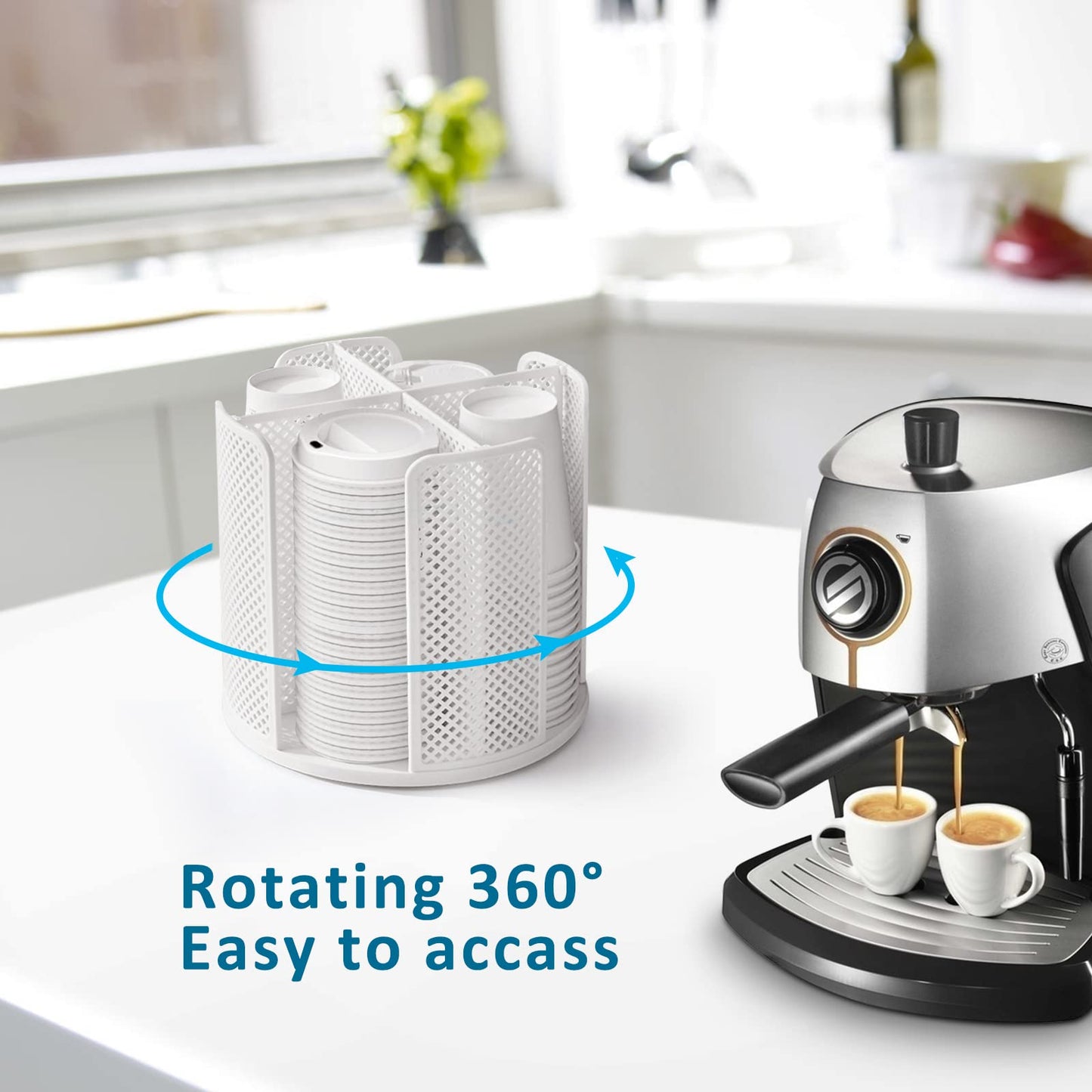 Honlibey Cup and Lid Organizer Cup Dispenser Coffee Cup Organizer Paper Cup Holder Rotating for Bathroom, Restaurant, Break Room, Coffee Station, Bar, Buffet, Kitchen Cabinet, Countertop,4 Compartment