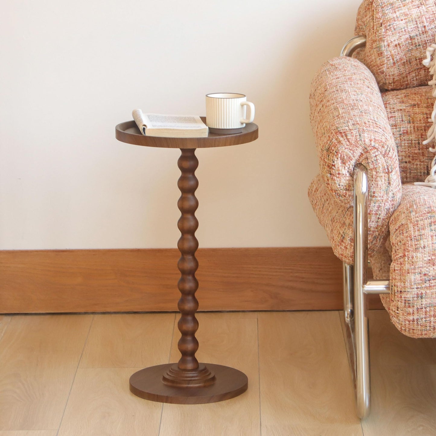 AWASEN Small Side Table, Round Drink Table for Small Spaces, Round Accent End Table Living Room, Nightstand for Bedroom, Corners, Office, Walnut Brown