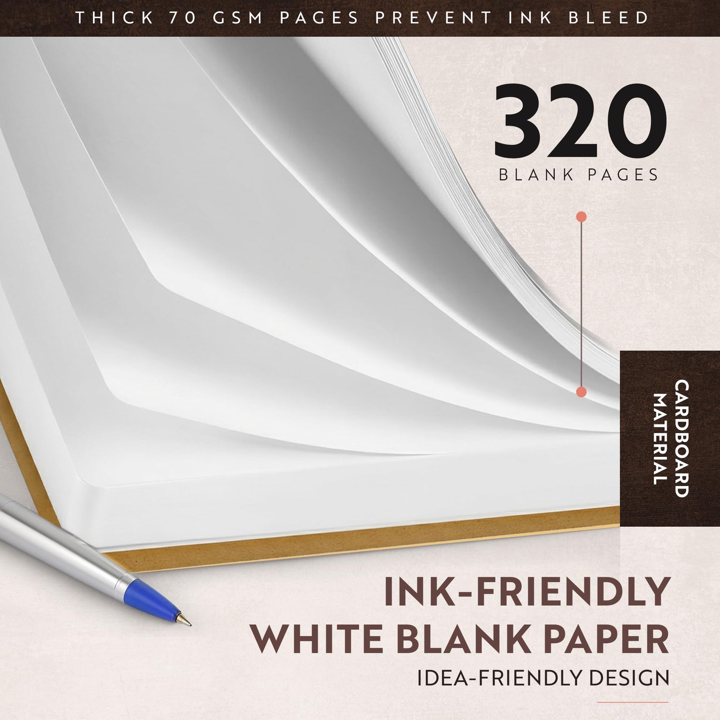 moonster A5 Refill Paper Lined, 320 Pages – A5 Paper Inserts (8.3x5.9 in) for Refillable Leather Notebooks – 70gsm Smooth Writing Journal Refill Page with Bookmark