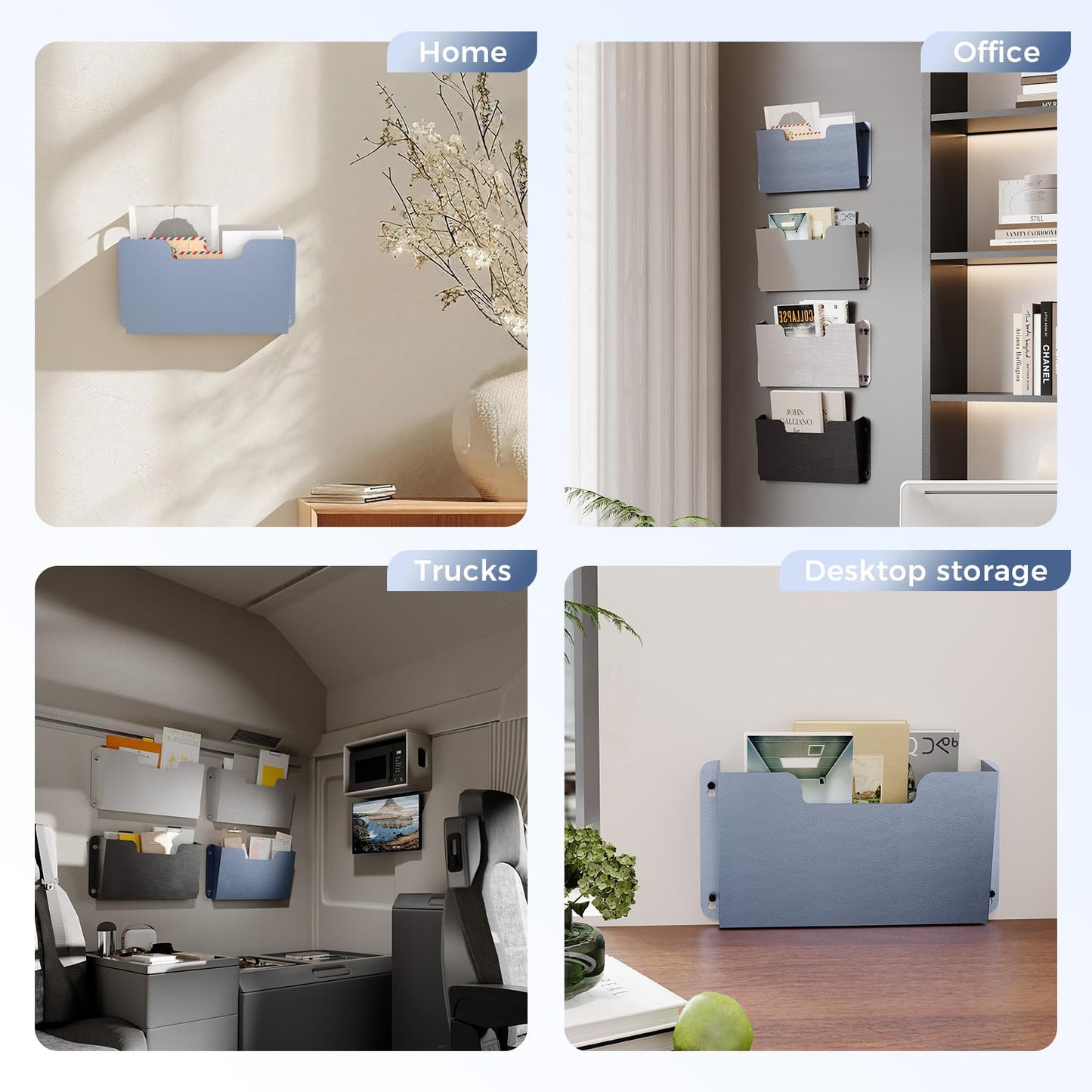 OSKIE DR POCKET RACK Wall-Mounted File Rack, Single Pocket, Metal Organizer for Letter-Sized Documents, Space-Saving Desktop Organizer, 14 x 2.5 x 7.5 inches (Grayblue)