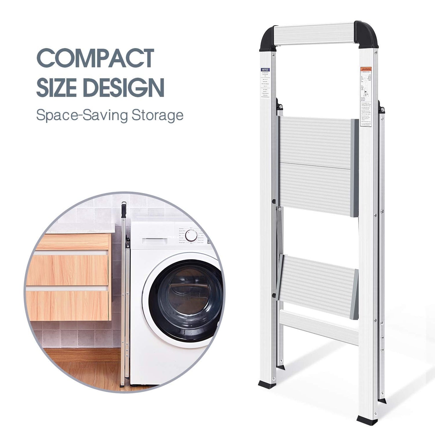 KINGRACK Aluminium 2 Step Ladder, Lightweight Step Stool with Non-Slip Pedals, Handrail, 330LBS Foldable Step Ladder for Kitchen, Garage, Home, Space Saving, Sturdy and Portable, Silver