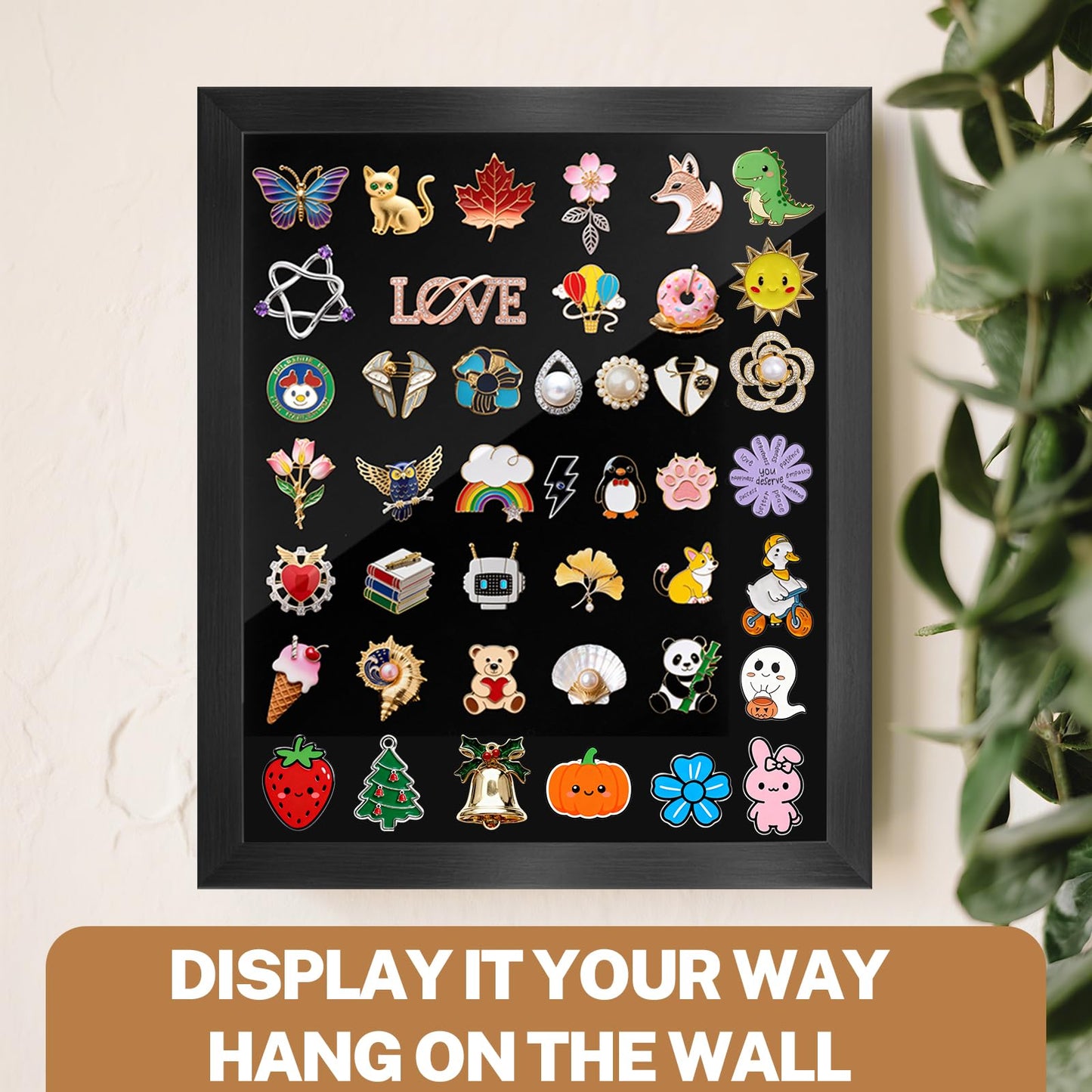 Pin Display Case, Enamel Pin Collection Display, 11" X 13" Shadow Box for Wall and Tabletop Display, Pin Holder