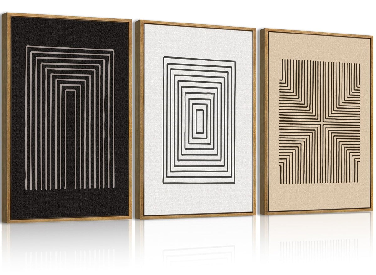 Anyzal Large Black Abstract Wall Art Framed16x24 Inch Brown and White Modern Minimalist Canvas Wall Decor Neutral Textured Art Prints for Living Room Bedroom Office Set of 3