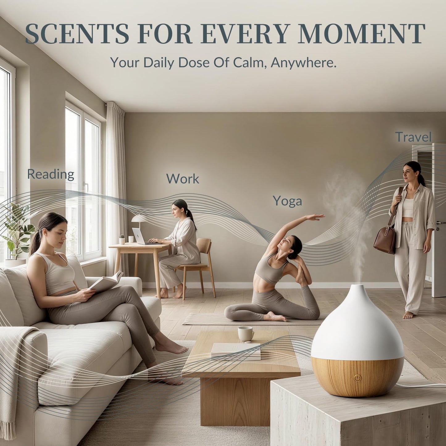 Cegsin Essential Oil Diffuser with Adapter, 100ml Small Aromatherapy Scent Machine for Home & Office Desk, 7 Color LED Cool Mist Humidifier, Auto Shut-Off, Classic Teardrop White