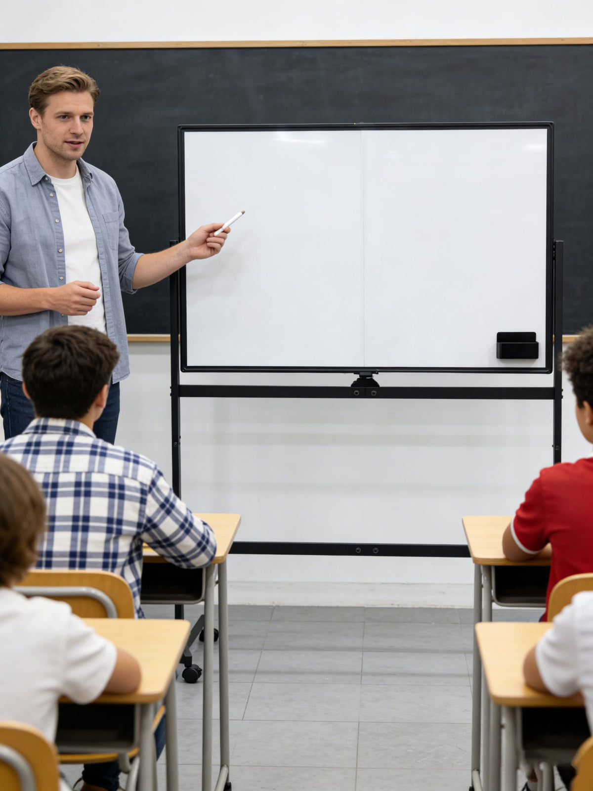Whiteboard on Wheels, 48" x 32" Double-Sided Mobile White Board with Stand, 4' x 2.6' Portable Standing Dry Erase Board Easel with Lockable Wheels for Home Office Classroom School, Black