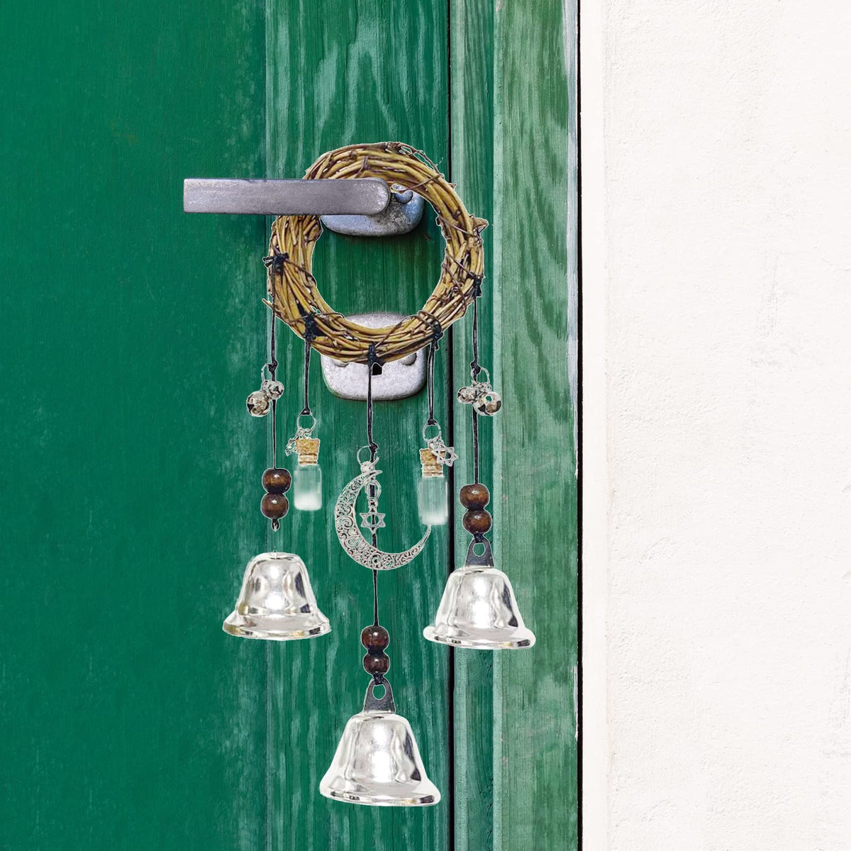 2pcs Witch Bells, Wooden Witch Decor Wind Chimes, Hanging Pendant with Wishing Bottle